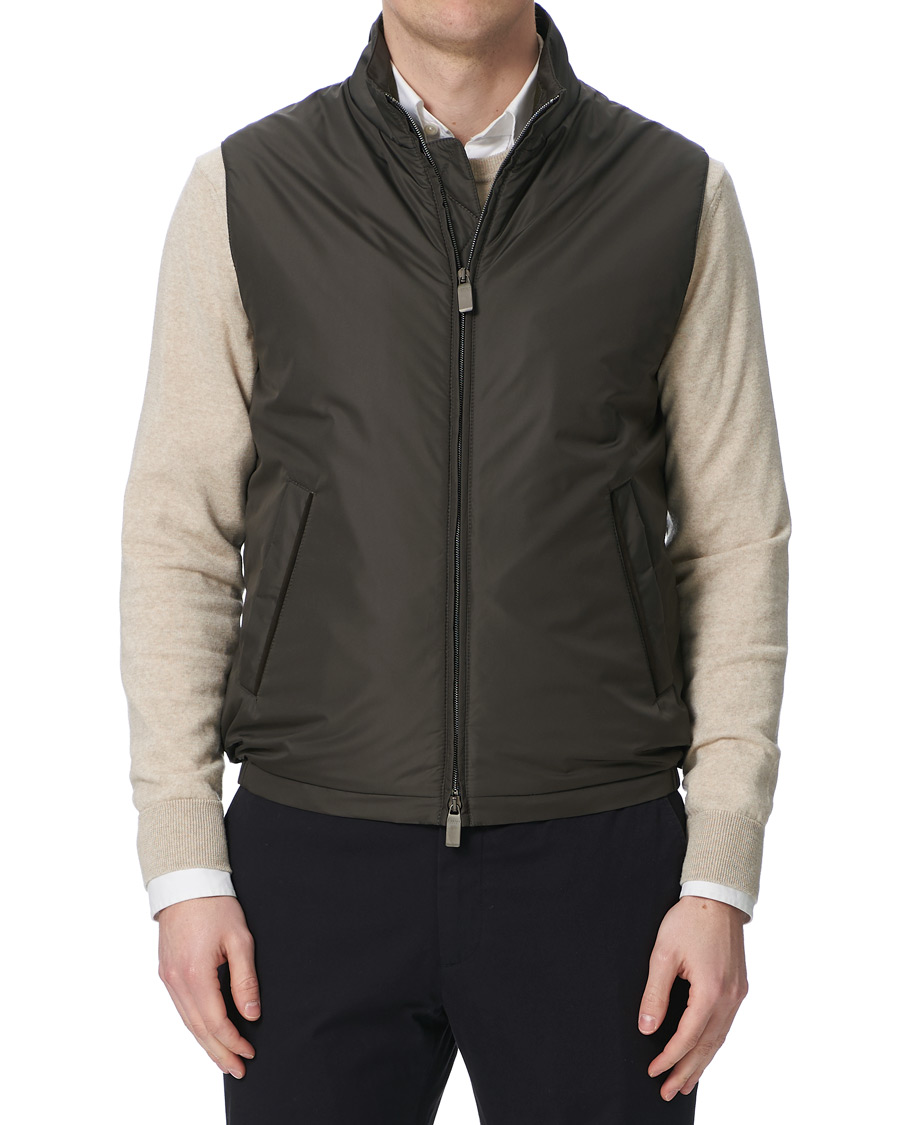 Herre | Jakker | Canali | Microfiber Nylon Gilet Military Green