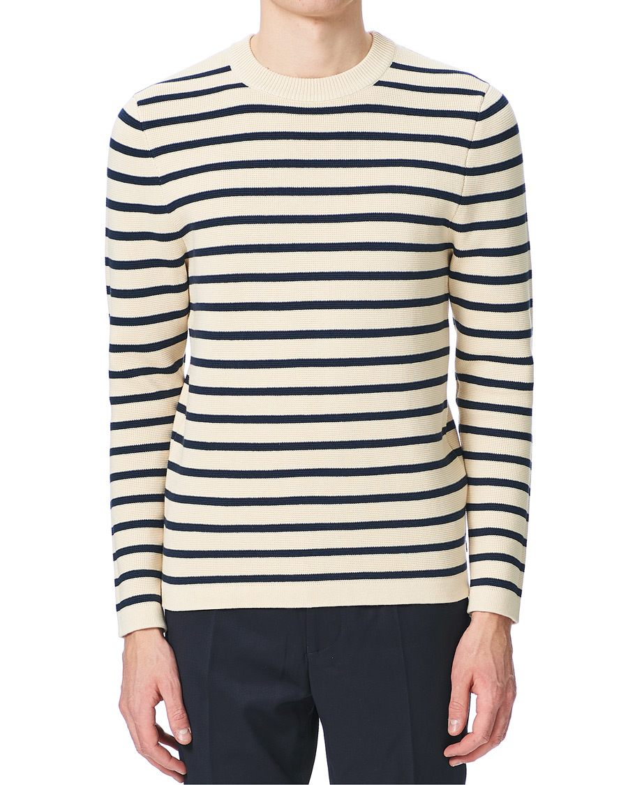 Herre | Gensere | Lexington | Martin Full Milano Striped Sweater White/Blue