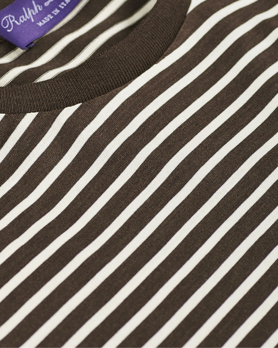 Herre | T-Shirts | Ralph Lauren Purple Label | Striped Silk Blend Tee Brown/Cream