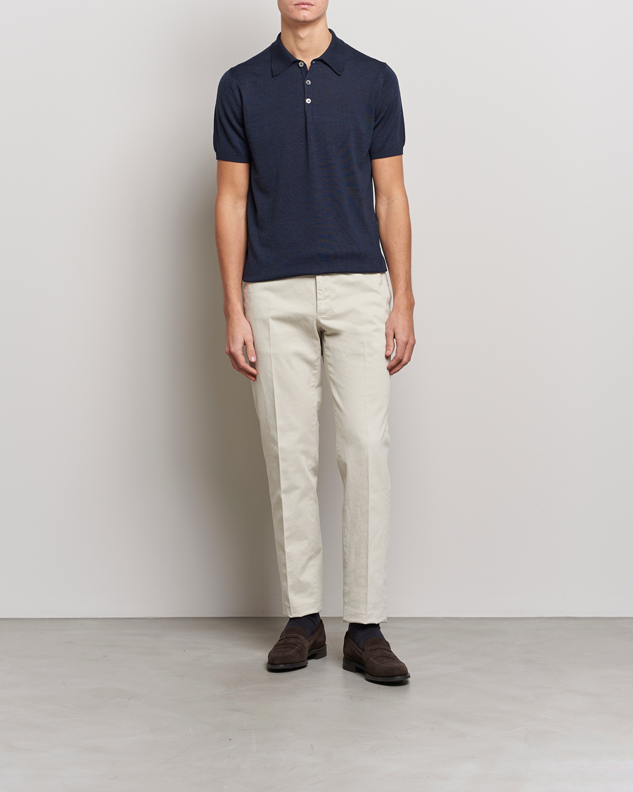 Herre |  | Morris Heritage | Short Sleeve Knitted Polo Shirt Navy