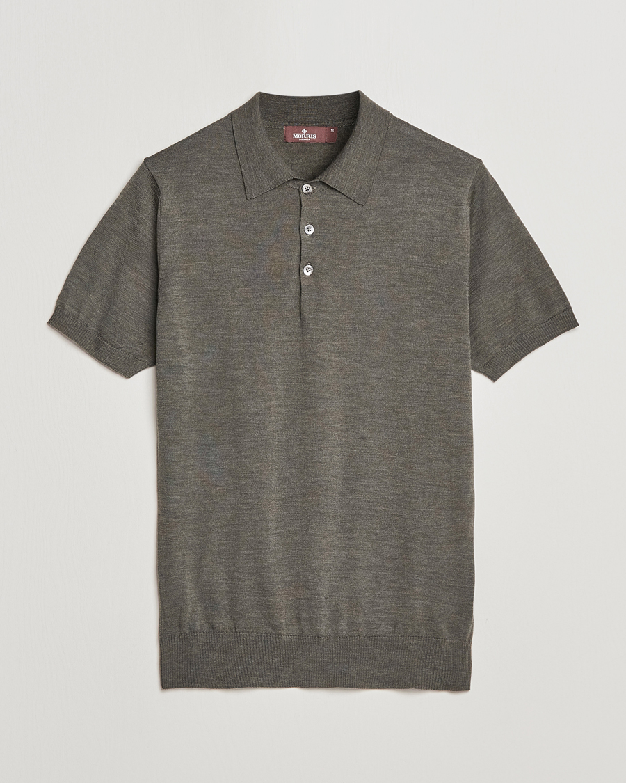 Herre |  | Morris Heritage | Short Sleeve Knitted Polo Shirt Olive Green