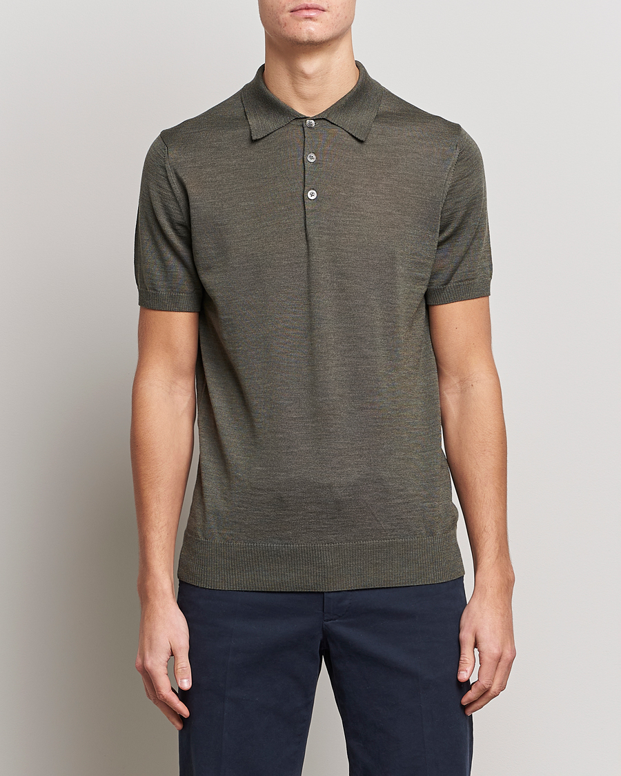 Herre | Pikéer | Morris Heritage | Short Sleeve Knitted Polo Shirt Olive Green