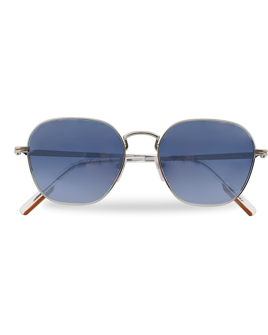 Herre | Pilotsolbriller | Ermenegildo Zegna | EZ0174 Sunglasses Shiny Palladium/Blue Mirror