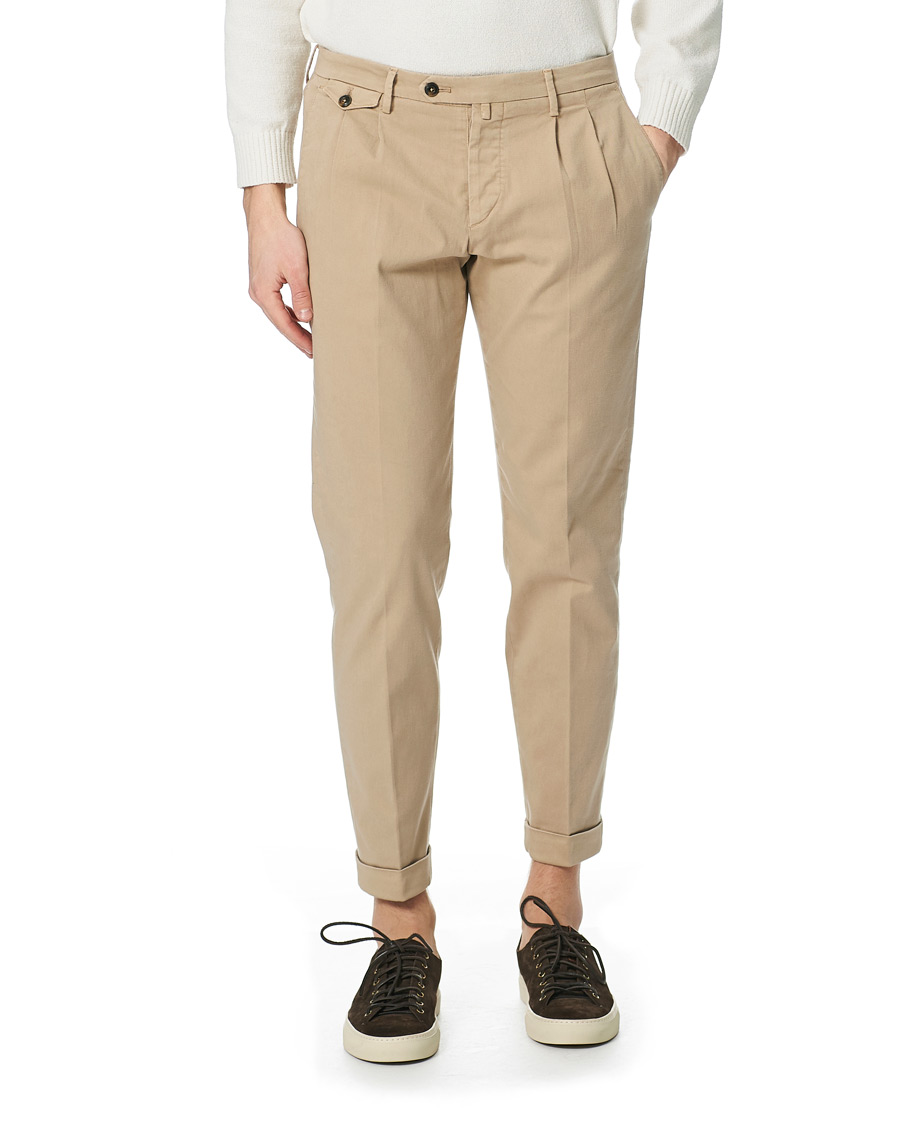 Herre | Bukser | Briglia 1949 | Easy Fit Pleated Cotton Chinos Beige