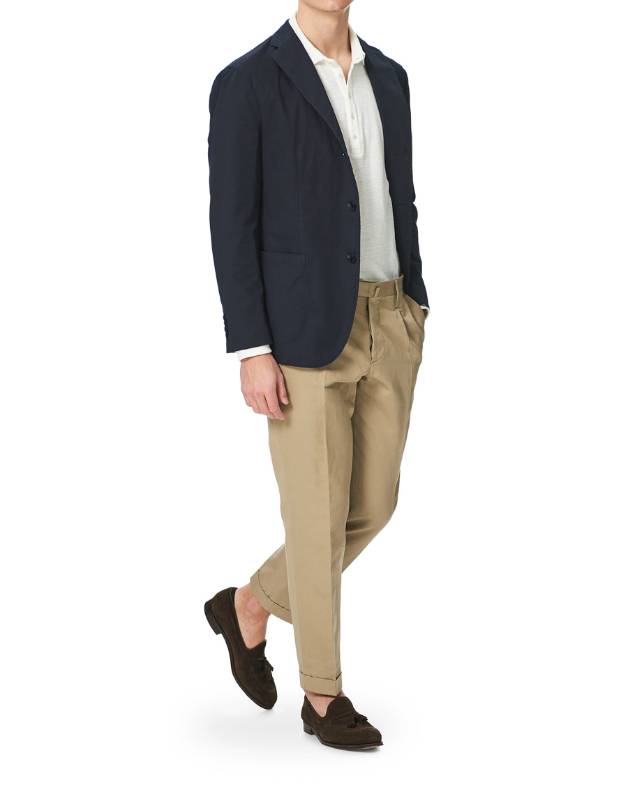 Herre | Bukser | Briglia 1949 | Easy Fit Pleated Linen/Cotton Trousers Beige