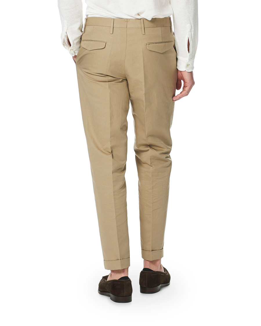 Herre | Bukser | Briglia 1949 | Easy Fit Pleated Linen/Cotton Trousers Beige