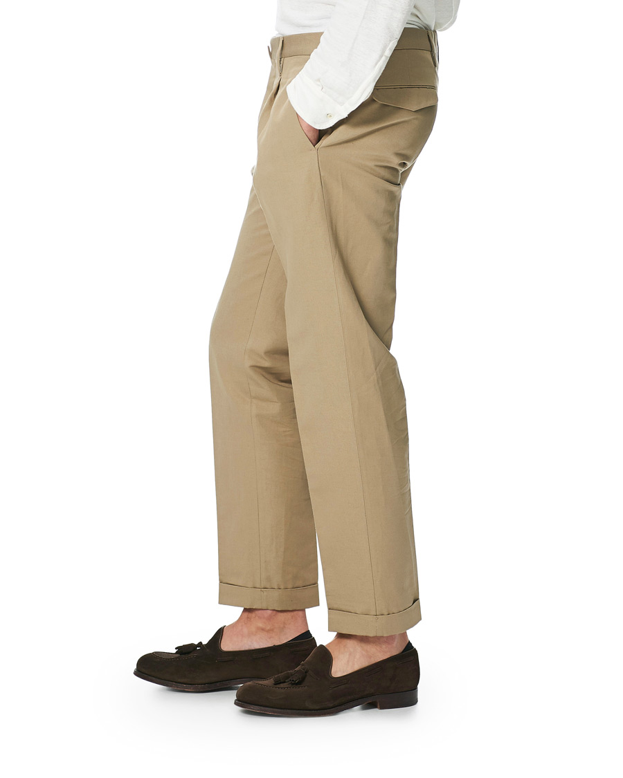 Herre | Bukser | Briglia 1949 | Easy Fit Pleated Linen/Cotton Trousers Beige