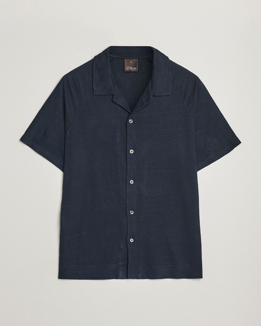 Herre | Pikéer | Oscar Jacobson | Albin Short Sleeve Linen Polo Navy