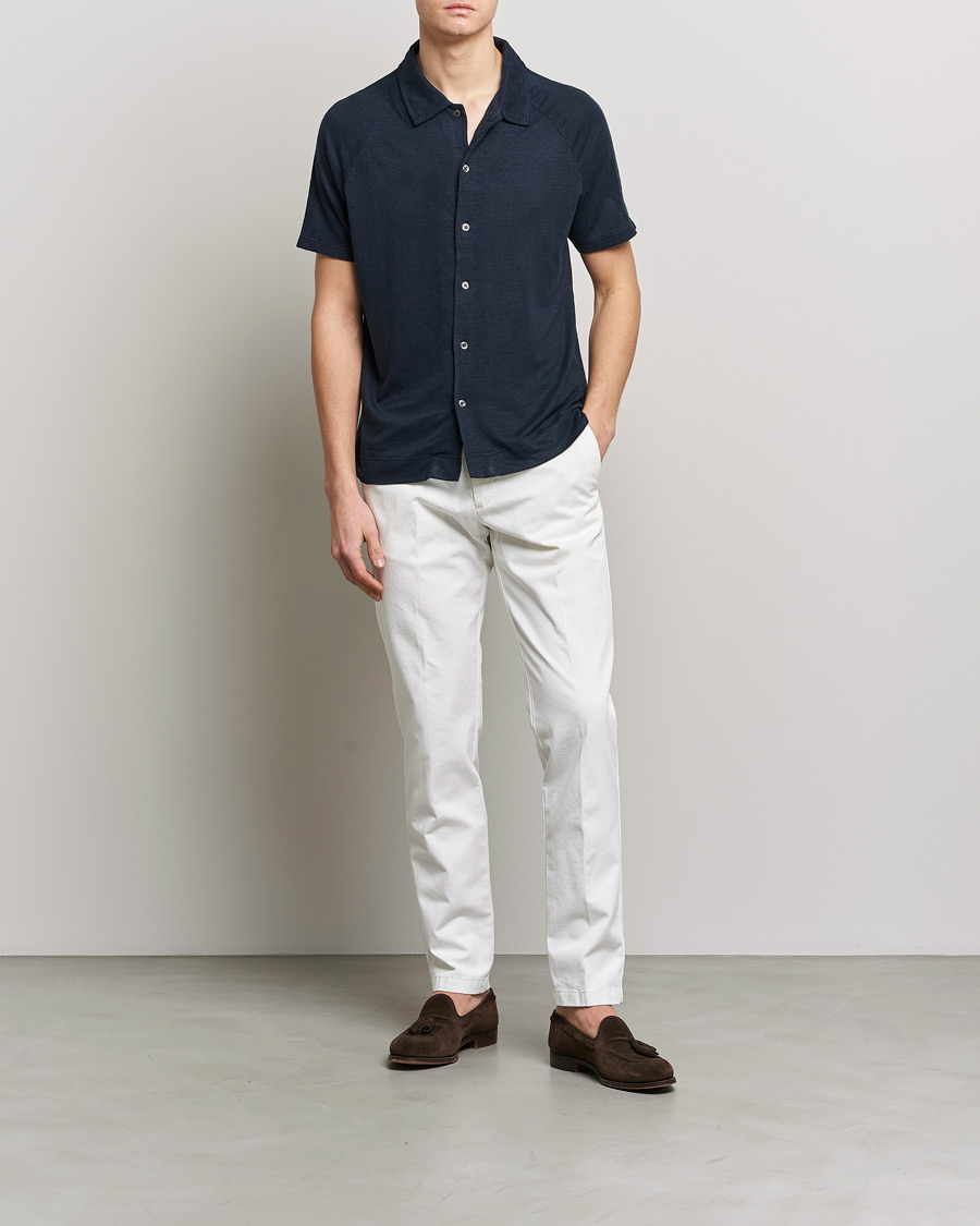 Herre | Pikéer | Oscar Jacobson | Albin Short Sleeve Linen Polo Navy