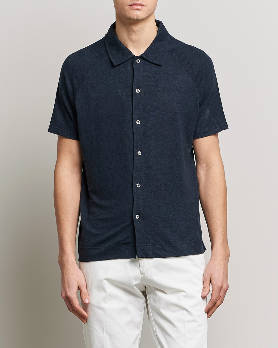 Herre | Pikéer | Oscar Jacobson | Albin Short Sleeve Linen Polo Navy