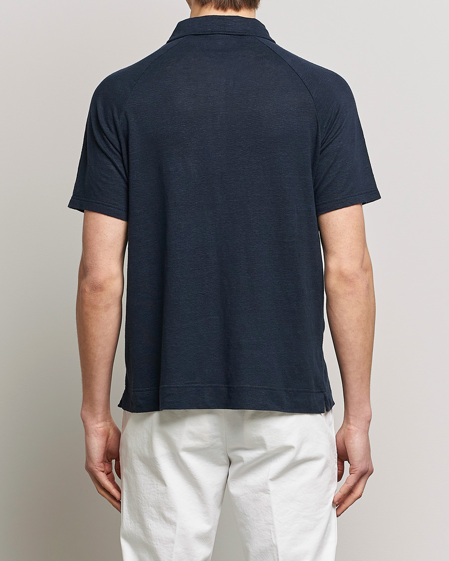 Herre | Pikéer | Oscar Jacobson | Albin Short Sleeve Linen Polo Navy