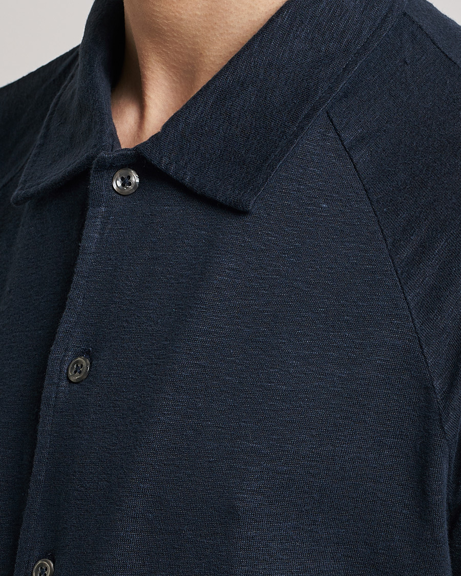 Herre | Pikéer | Oscar Jacobson | Albin Short Sleeve Linen Polo Navy