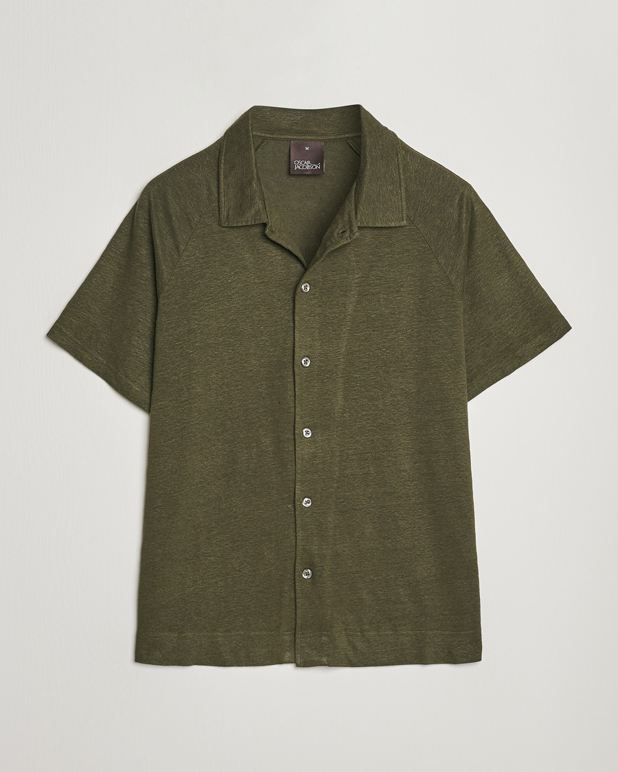 Herre | Pikéer | Oscar Jacobson | Albin Short Sleeve Linen Polo Olive