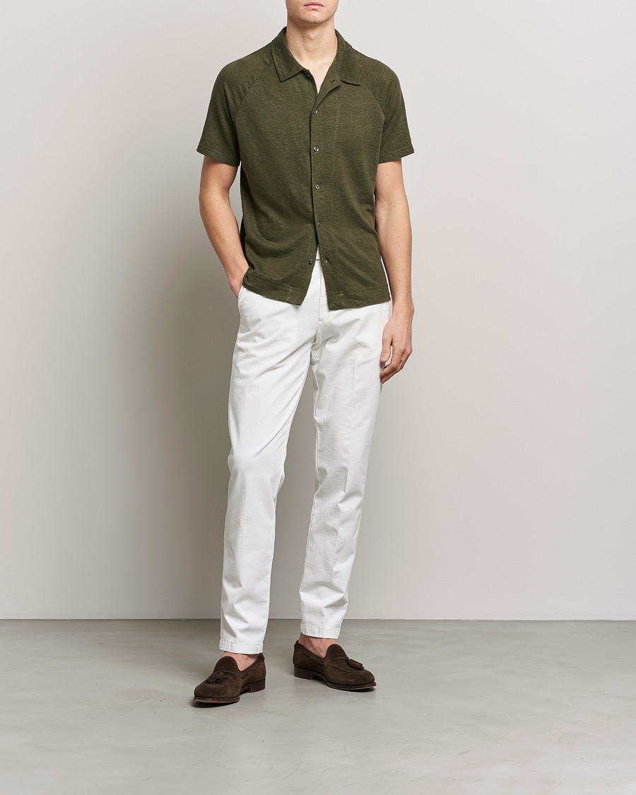 Herre | Pikéer | Oscar Jacobson | Albin Short Sleeve Linen Polo Olive