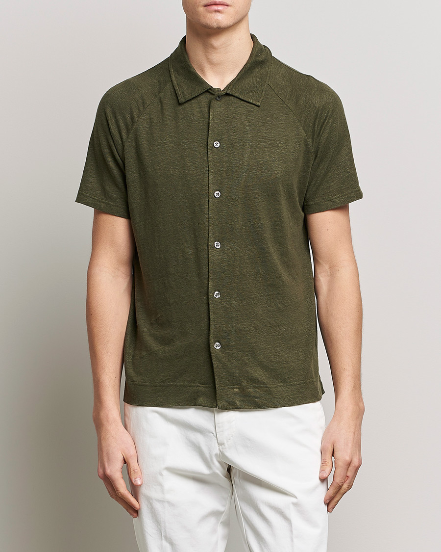 Herre | Pikéer | Oscar Jacobson | Albin Short Sleeve Linen Polo Olive