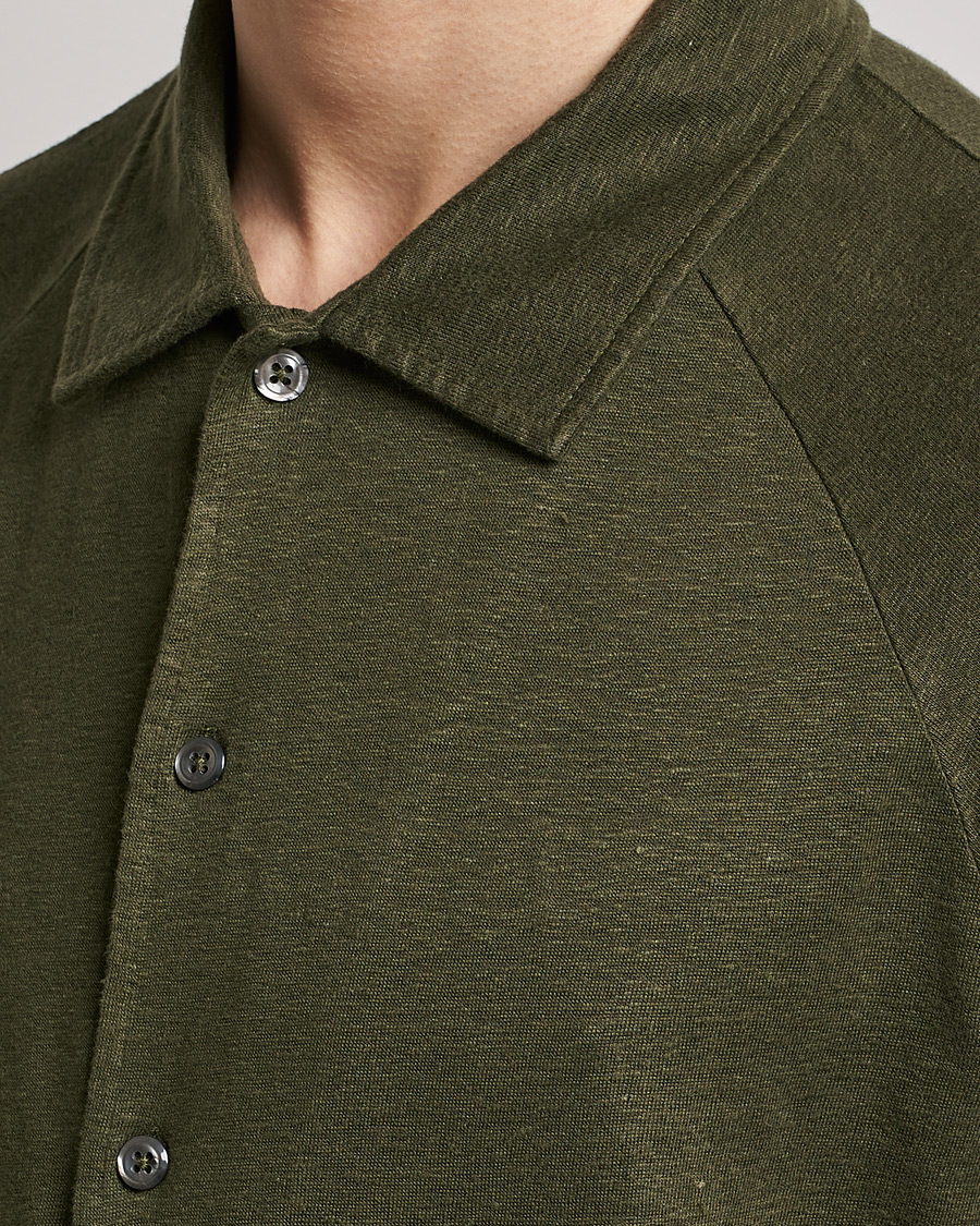 Herre | Pikéer | Oscar Jacobson | Albin Short Sleeve Linen Polo Olive