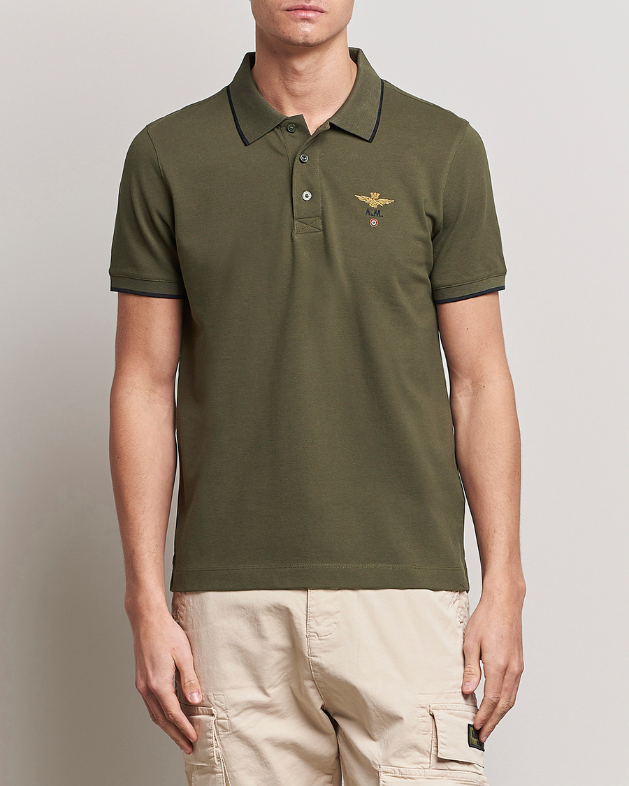 Herre | 30% salg | Aeronautica Militare | Garment Dyed Cotton Polo Green