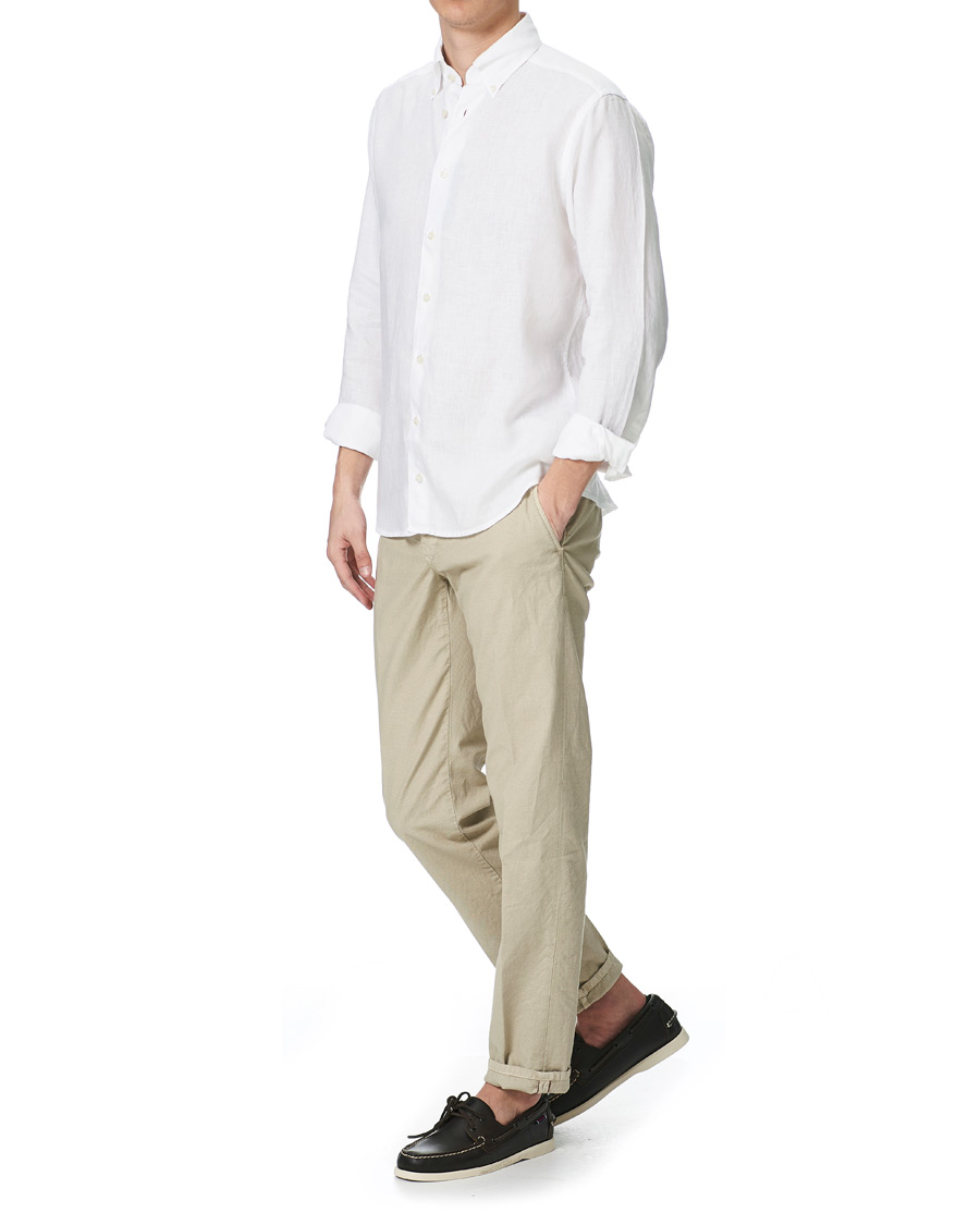 Herre | Skjorter | Eton | Slim Fit Button Down Linen Shirt White