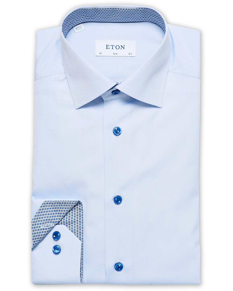 Herre | Skjorter | Eton | Slim Fit Contrast Cut Away Shirt Blue