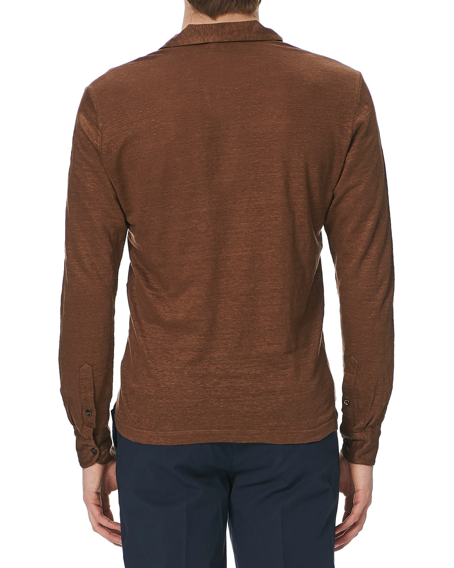 Herre | Gensere | Gran Sasso | Washed Linen Long Sleeve Polo Gold Brown