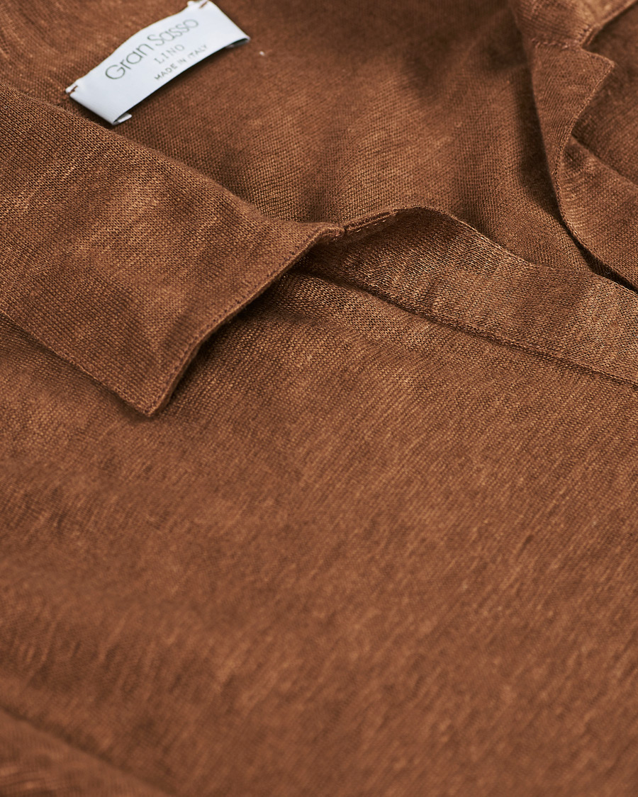 Herre | Gensere | Gran Sasso | Washed Linen Long Sleeve Polo Gold Brown