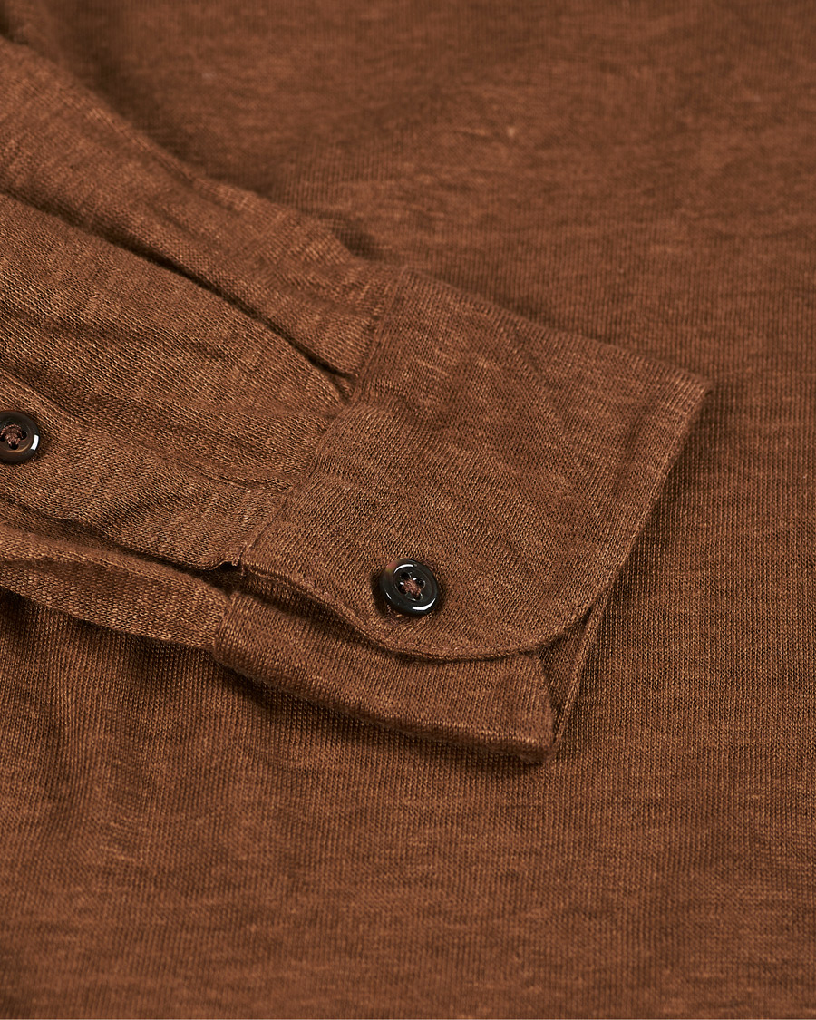 Herre | Gensere | Gran Sasso | Washed Linen Long Sleeve Polo Gold Brown