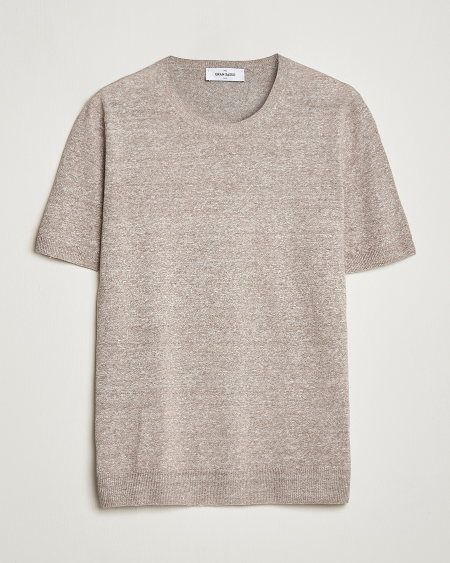 Herre | T-Shirts | Gran Sasso | Cotton/Linen Knitted Tee Beige