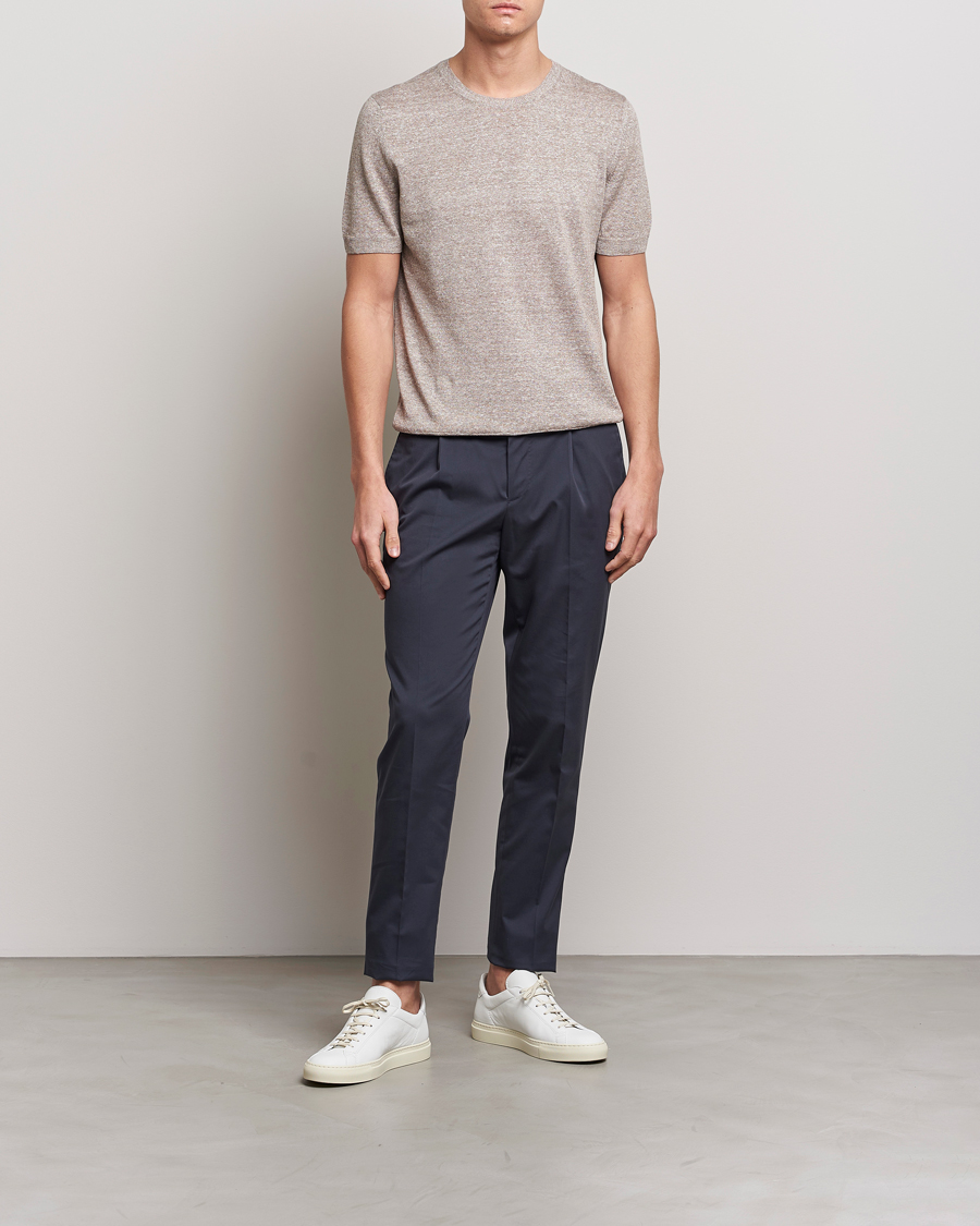 Herre | T-Shirts | Gran Sasso | Cotton/Linen Knitted Tee Beige