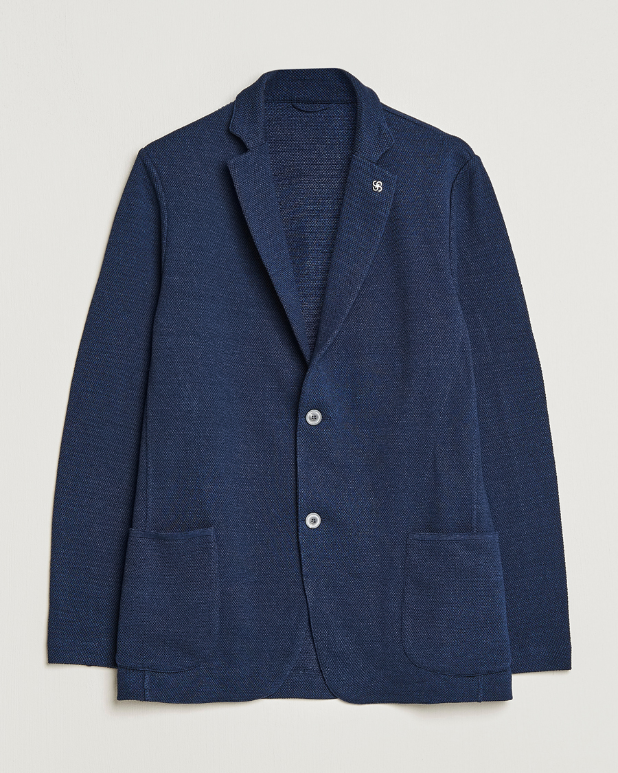 Herre | Dressjakker | Gran Sasso | Structured Cotton/Linen Blazer Navy
