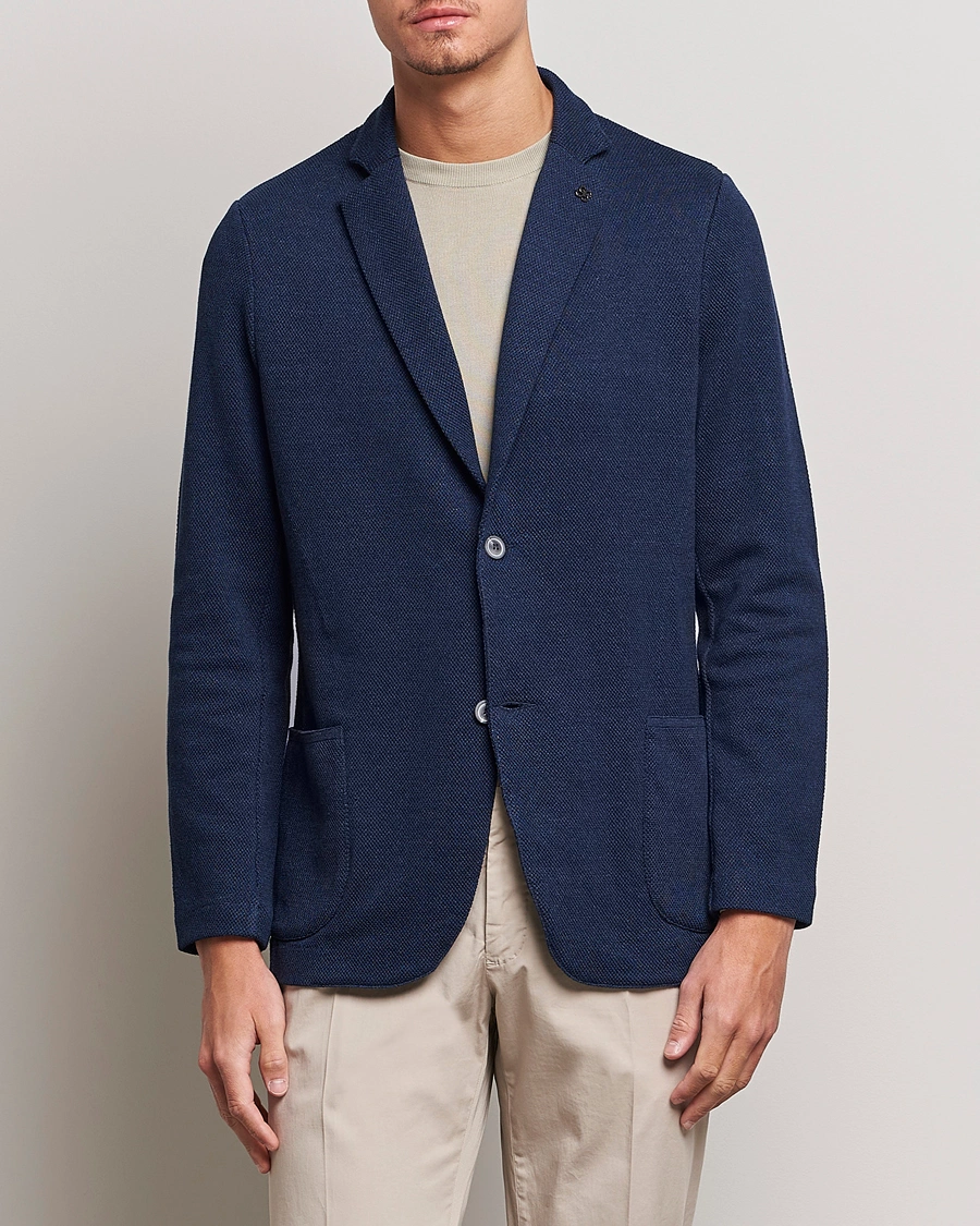 Herre | Strikkede blazere | Gran Sasso | Structured Cotton/Linen Blazer Navy