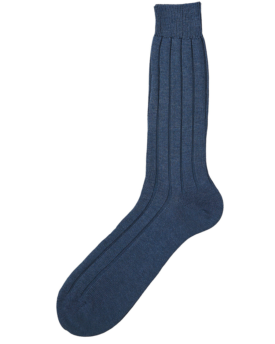 Herre | Undertøy | Bresciani | Wide Ribbed Cotton Socks Denim Melange