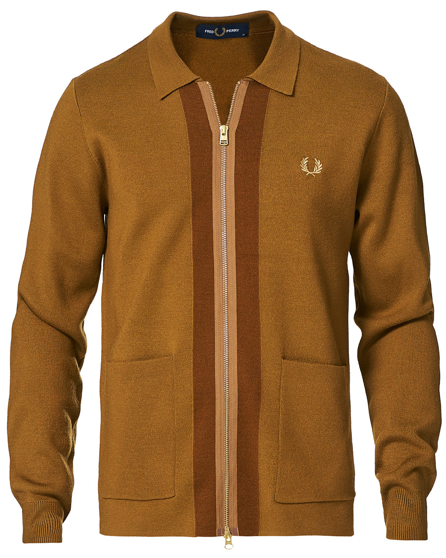 Herre | Gensere | Fred Perry | Zip Through Cardigan Dark Caramel