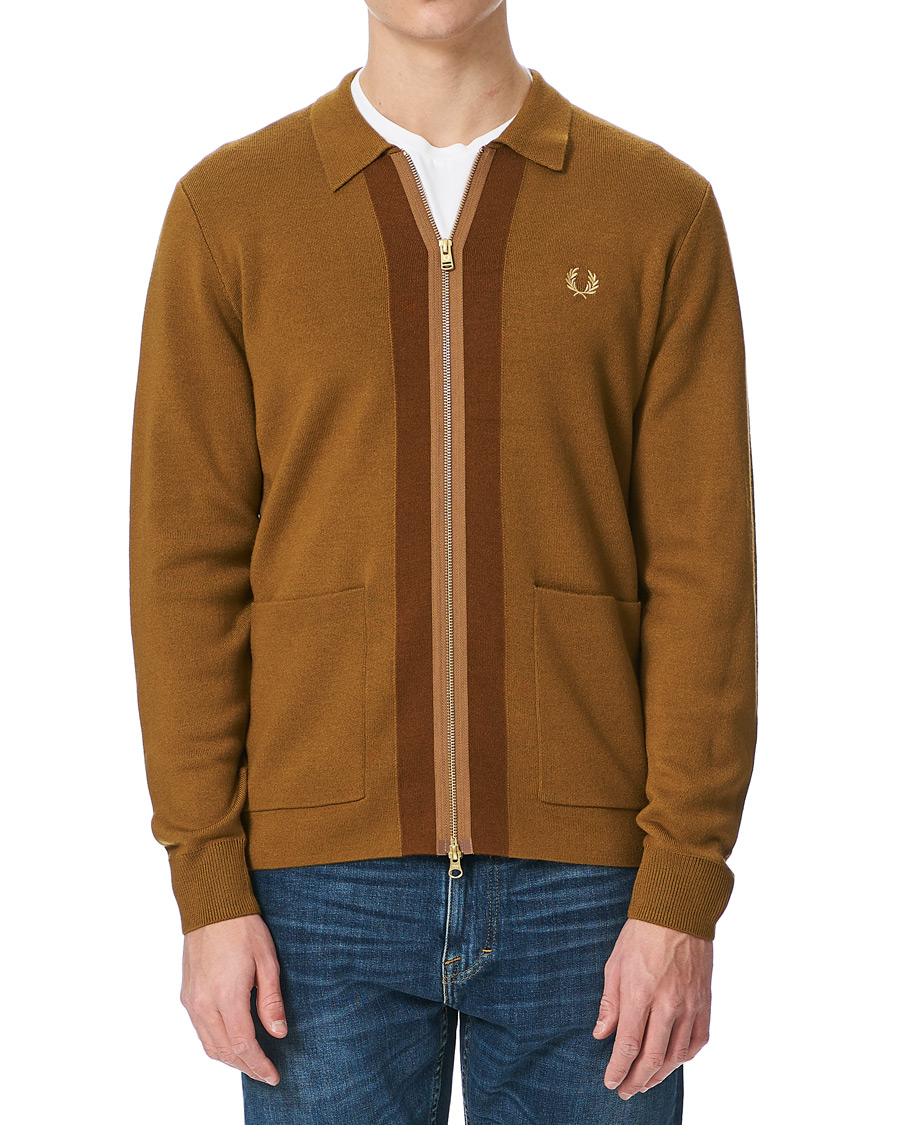 Herre | Gensere | Fred Perry | Zip Through Cardigan Dark Caramel