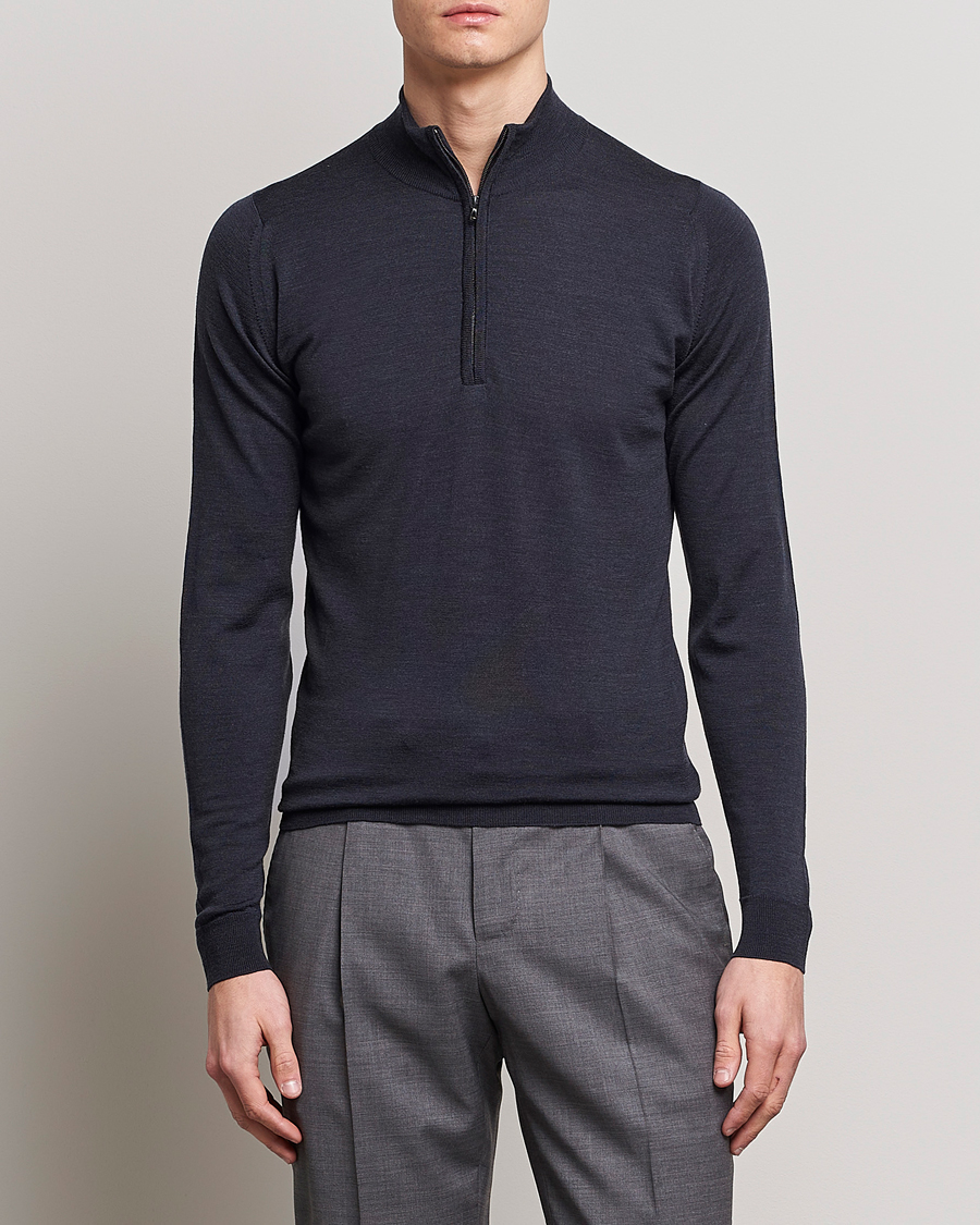 Herre |  | John Smedley | Barrow Extra Fine Merino Half Zip Hepburn Smoke