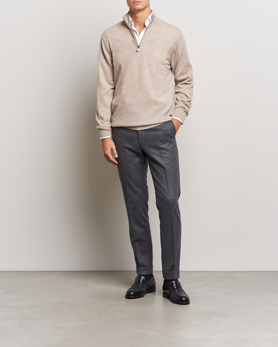Herre | Gensere | Piacenza Cashmere | Cashmere Half Zip Sweater Beige