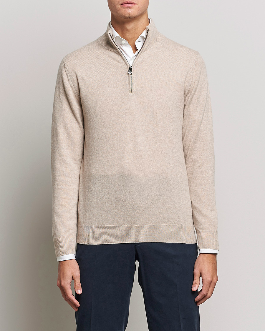 Herre |  | Piacenza Cashmere | Cashmere Half Zip Sweater Beige