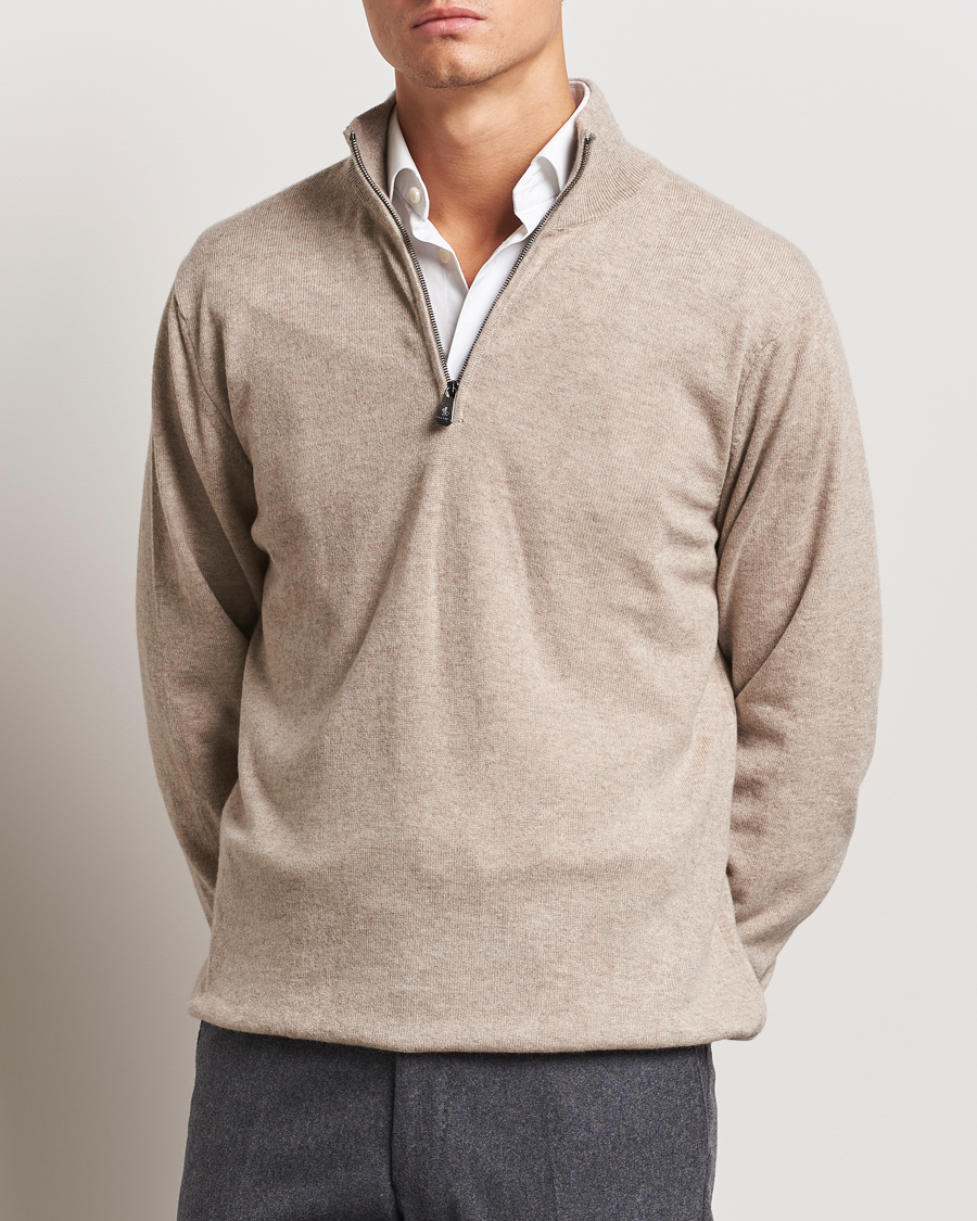 Herre | Avdelinger | Piacenza Cashmere | Cashmere Half Zip Sweater Beige