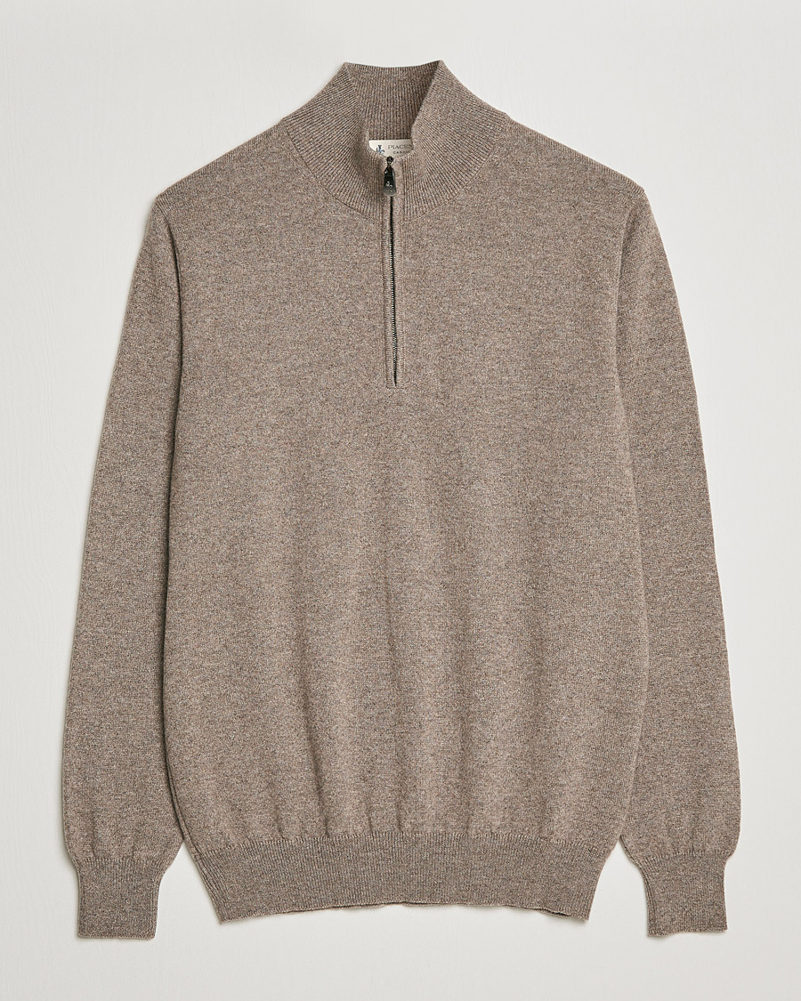Herre | Gensere | Piacenza Cashmere | Cashmere Half Zip Sweater Brown