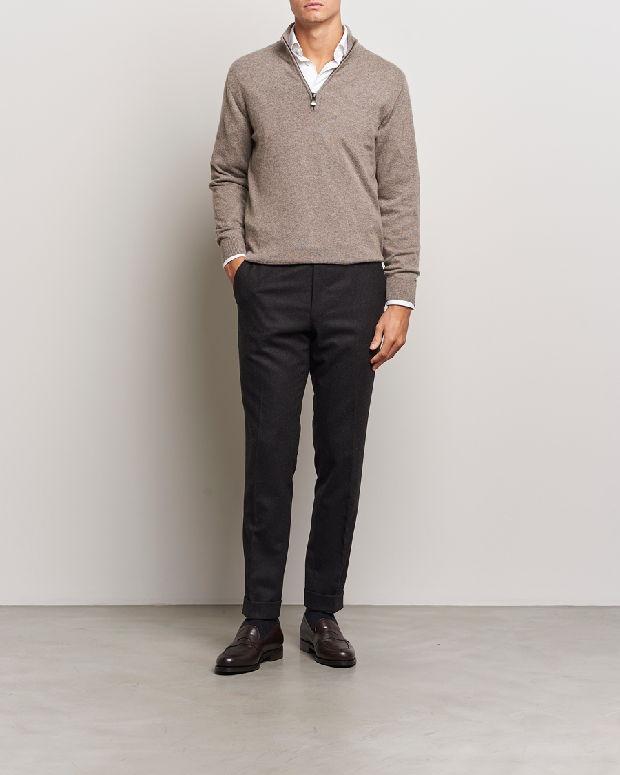 Herre | Gensere | Piacenza Cashmere | Cashmere Half Zip Sweater Brown