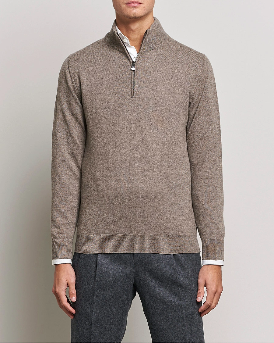 Herre | Kashmirgensere | Piacenza Cashmere | Cashmere Half Zip Sweater Brown