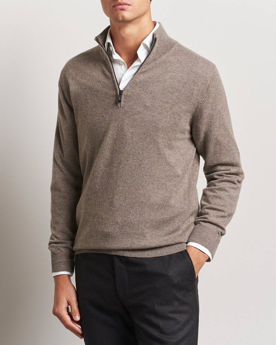 Herre | Gensere | Piacenza Cashmere | Cashmere Half Zip Sweater Brown