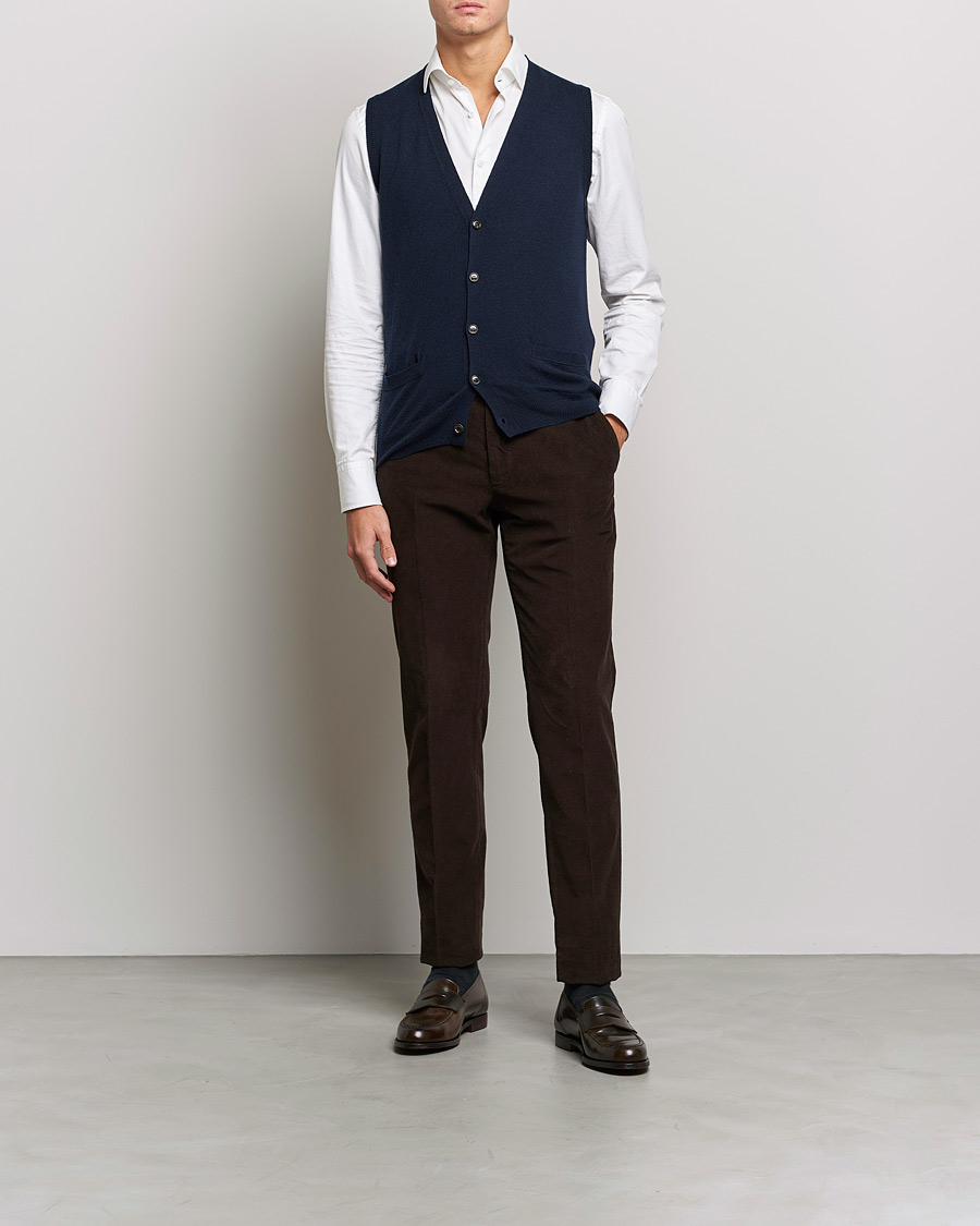 Herre | Gensere | Piacenza Cashmere | Cashmere Sleeveless Cardigan Navy