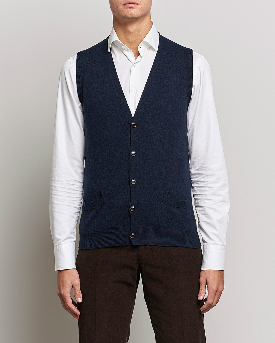 Herre | Gensere | Piacenza Cashmere | Cashmere Sleeveless Cardigan Navy