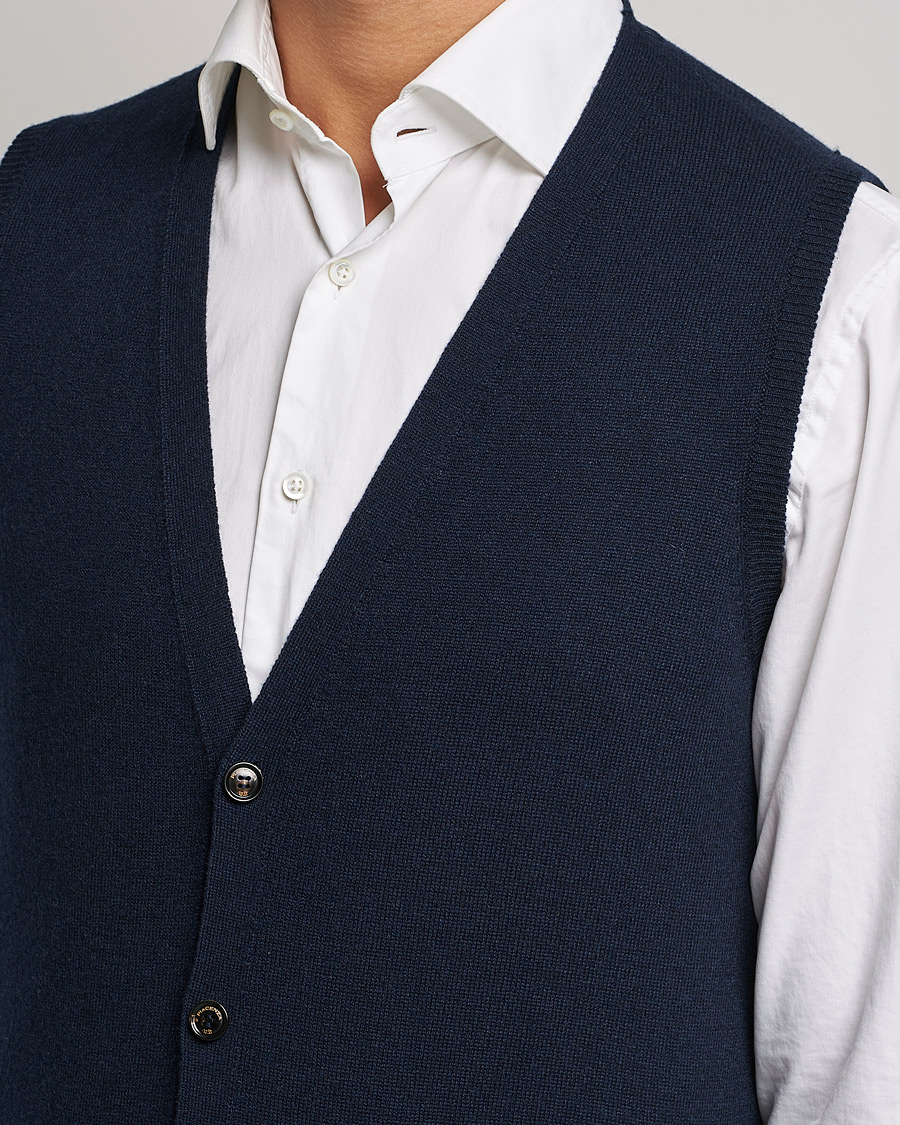 Herre | Gensere | Piacenza Cashmere | Cashmere Sleeveless Cardigan Navy