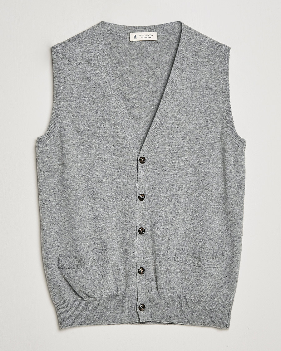 Herre | Gensere | Piacenza Cashmere | Cashmere Sleeveless Cardigan Light Grey