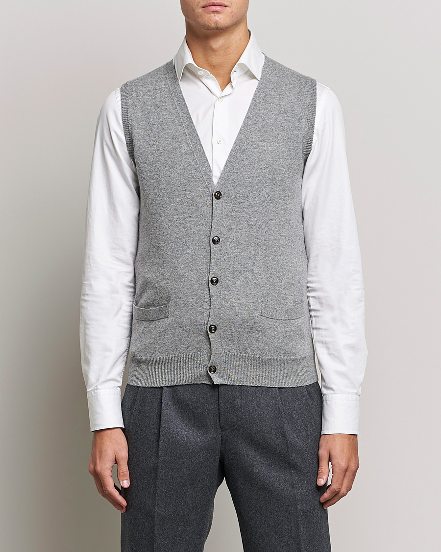 Herre | Slipovers | Piacenza Cashmere | Cashmere Sleeveless Cardigan Light Grey