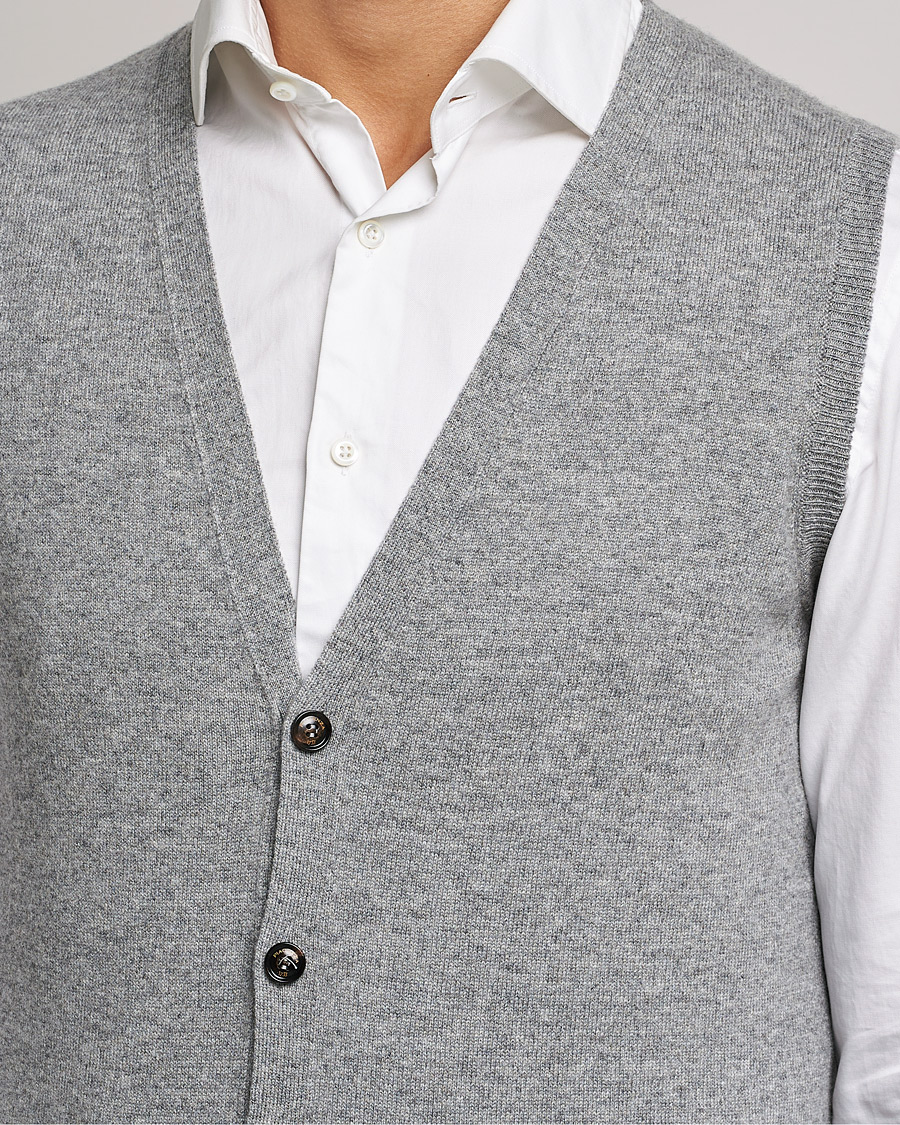 Herre | Gensere | Piacenza Cashmere | Cashmere Sleeveless Cardigan Light Grey