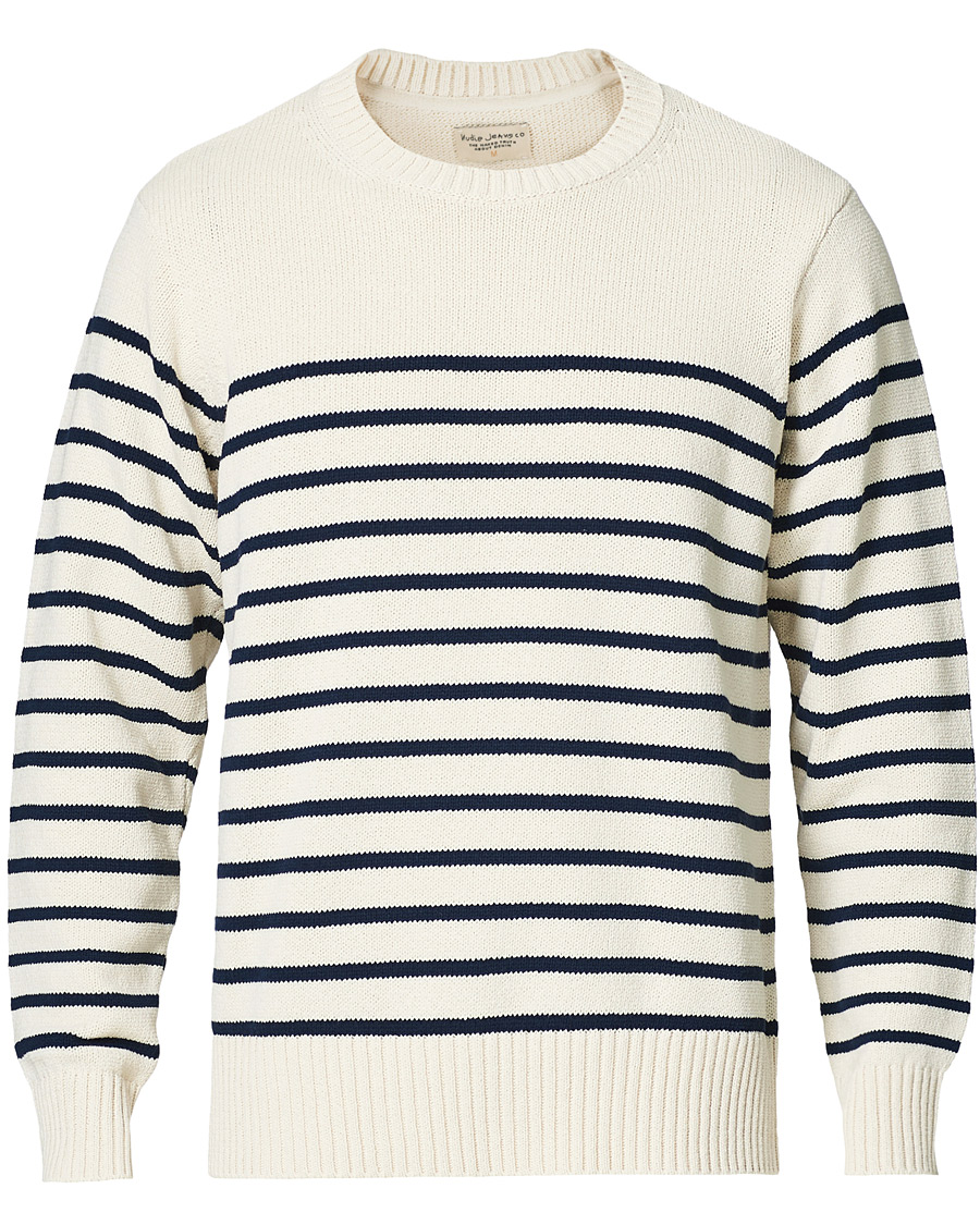 Herre | Gensere | Nudie Jeans | Hamus Recycled Stripe Crew Neck Off White/Navy