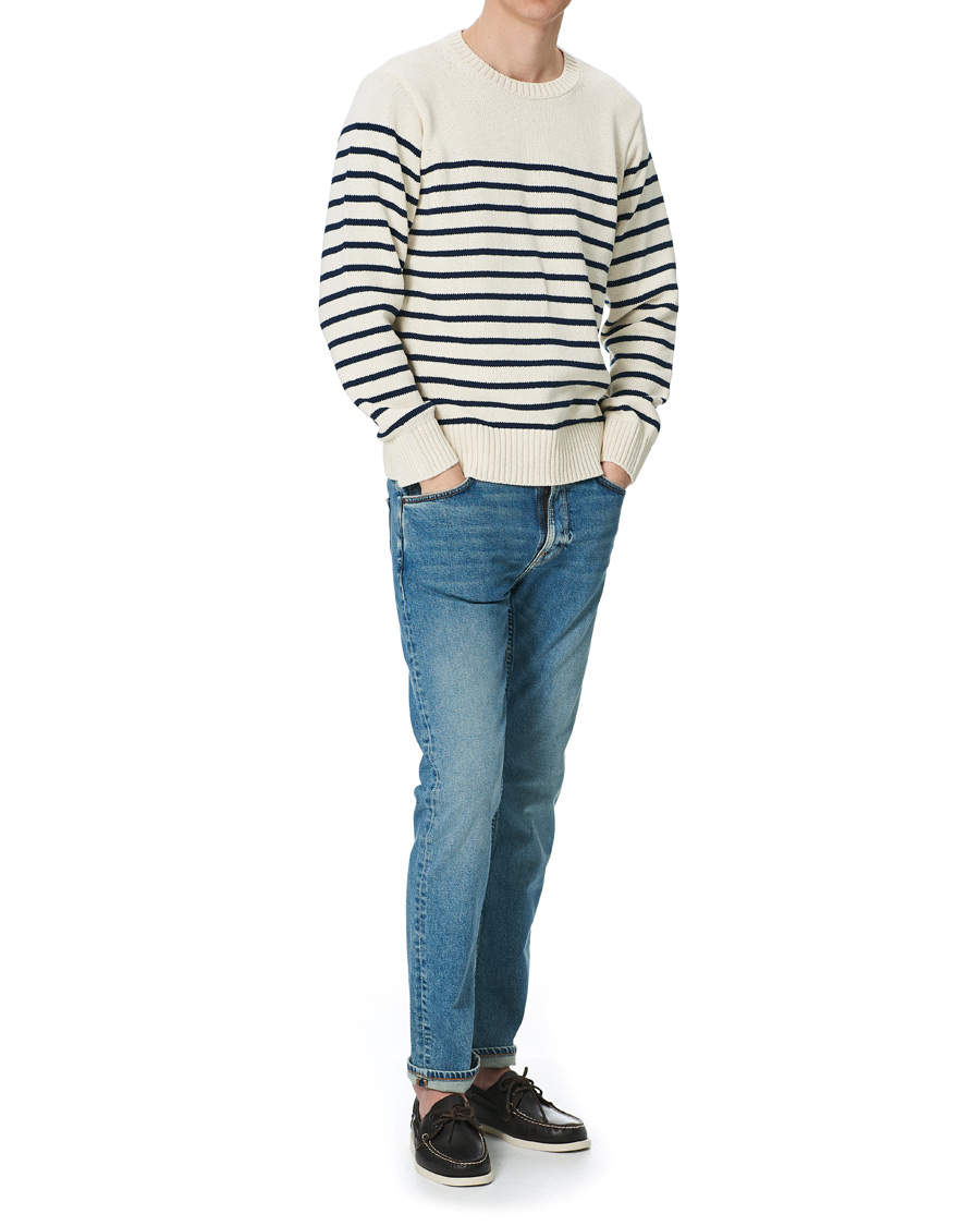 Herre | Gensere | Nudie Jeans | Hamus Recycled Stripe Crew Neck Off White/Navy
