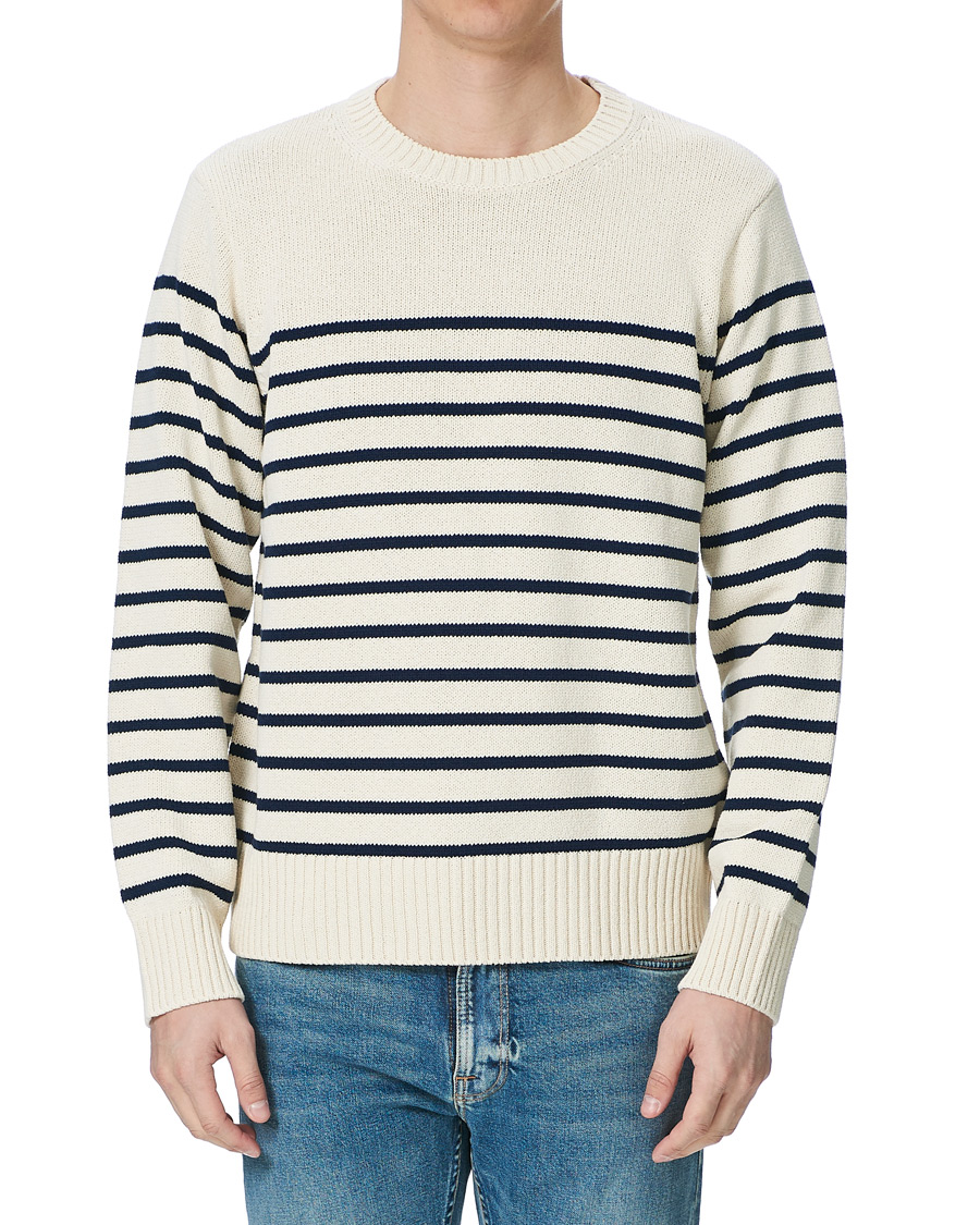 Herre | Gensere | Nudie Jeans | Hamus Recycled Stripe Crew Neck Off White/Navy